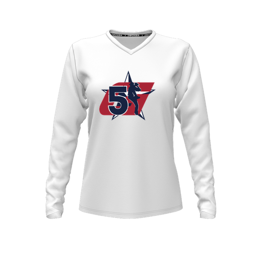 [CUS-DFW-TEES-CMF-VNK-LSL-WHT-FYXS-LOGO1] Decker Comfort T-Shirt (Female Youth XS, White, V Neck, Logo 1, Long Sleeve)