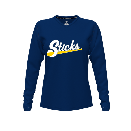 [CUS-DFW-TEES-CMF-VNK-LSL-NVY-FYXS-LOGO3] Comfort T-Shirt (Female Youth XS, Navy, V Neck, Logo 3, Long Sleeve)