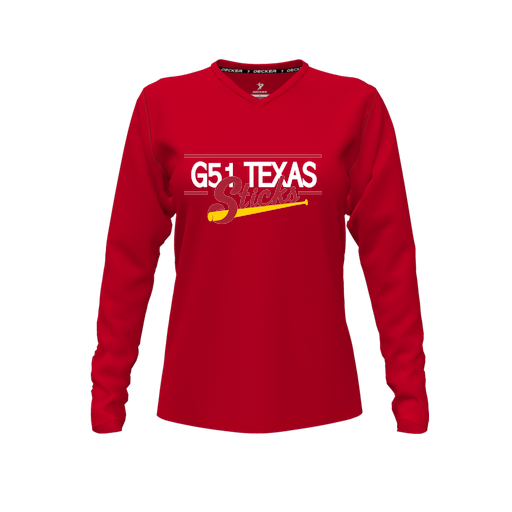 [CUS-DFW-TEES-CMF-VNK-LSL-RED-FYXS-LOGO2] Comfort T-Shirt (Female Youth XS, Red, V Neck, Logo 2, Long Sleeve)