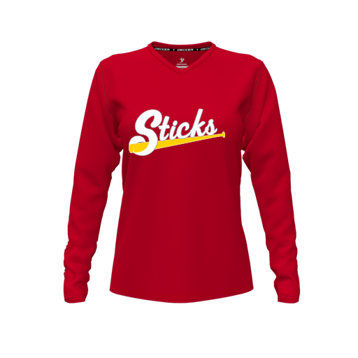 [CUS-DFW-TEES-CMF-VNK-LSL-RED-FYXS-LOGO3] Comfort T-Shirt (Female Youth XS, Red, V Neck, Logo 3, Long Sleeve)