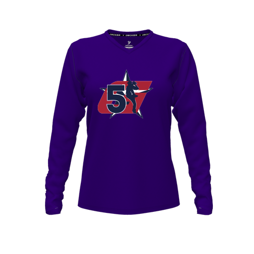 [FTLVCFPP-FYXS-LOGO1] Decker Comfort T-Shirt (Female Youth XS, Purple, V Neck, Logo 1, Long Sleeve)