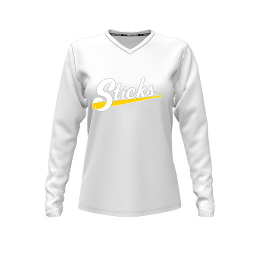 [CUS-DFW-TEES-PER-VNK-LSL-WHT-FYXS-LOGO3] Performance T-Shirt (Female Youth XS, White, V Neck, Logo 3, Long Sleeve)
