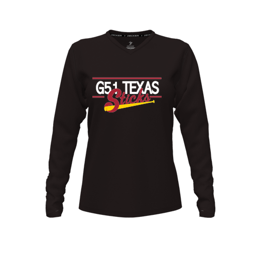 [CUS-DFW-TEES-PER-VNK-LSL-BLK-FYXS-LOGO2] Decker Performance T-Shirt (Female Youth XS, Black, V Neck, Logo 2, Long Sleeve)