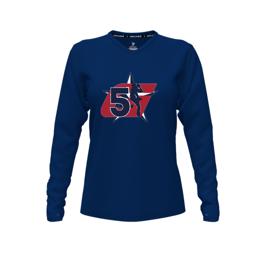 [CUS-DFW-TEES-PER-VNK-LSL-NVY-FYXS-LOGO1] Performance T-Shirt (Female Youth XS, Navy, V Neck, Logo 1, Long Sleeve)