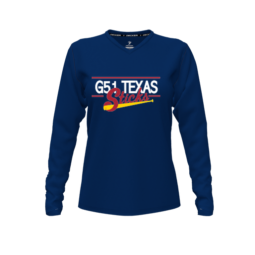 [CUS-DFW-TEES-PER-VNK-LSL-NVY-FYXS-LOGO2] Performance T-Shirt (Female Youth XS, Navy, V Neck, Logo 2, Long Sleeve)