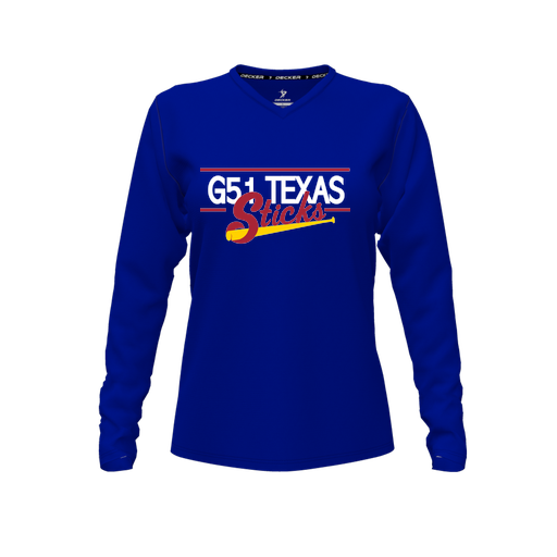 [FTLVPTRY-FYXS-LOGO2] Decker Performance T-Shirt (Female Youth XS, Royal, V Neck, Logo 2, Long Sleeve)