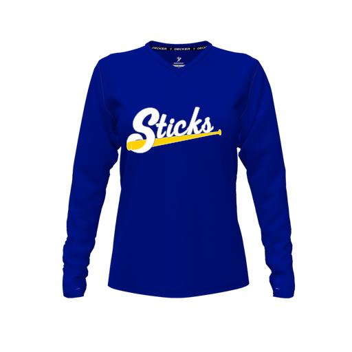 [CUS-DFW-TEES-PER-VNK-LSL-RYL-FYXS-LOGO3] Performance T-Shirt (Female Youth XS, Royal, V Neck, Logo 3, Long Sleeve)