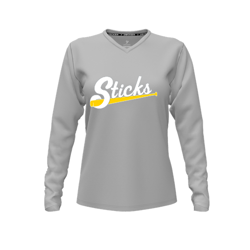 [CUS-DFW-TEES-PER-VNK-LSL-GRY-FYXS-LOGO3] Performance T-Shirt (Female Youth XS, Gray, V Neck, Logo 3, Long Sleeve)