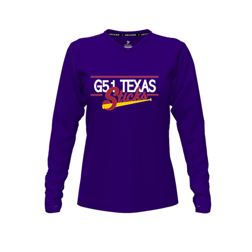 [FTLVPTPP-FYXS-LOGO2] Decker Performance T-Shirt (Female Youth XS, Purple, V Neck, Logo 2, Long Sleeve)