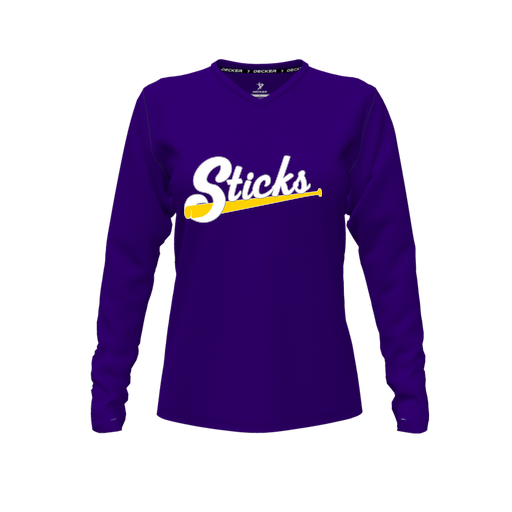[FTLVPTPP-FYXS-LOGO3] Decker Performance T-Shirt (Female Youth XS, Purple, V Neck, Logo 3, Long Sleeve)
